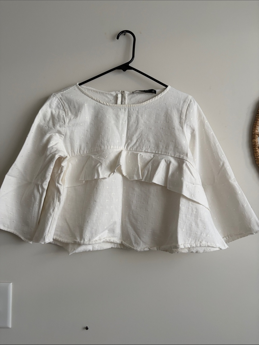 Zara White Ruffle Peplum Top - size L